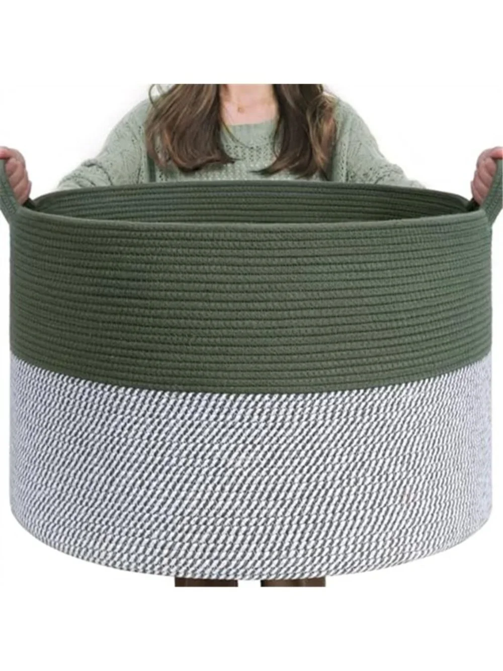 New XXXLarge Woven Rope Blanket Basket Living Room Green, 90L